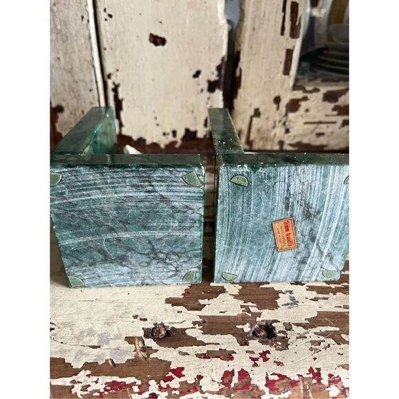 Pair Vintage 1960s Genuine Alabaster Hand Carved  Italian Owl Bookends Green Ivo - Picture 9 of 13